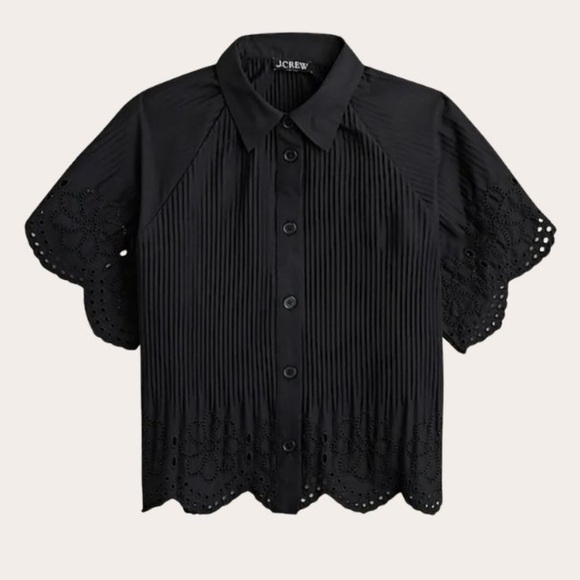 J Crew pleated eyelet trim shirt in Cotton Poplin NWOT - Picture 1 of 6